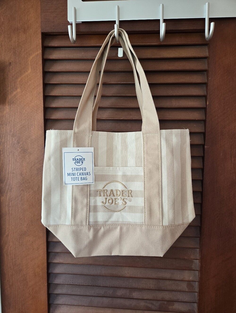 NWT Trader Joe's Mini Striped Tote Bag In Beige Tan